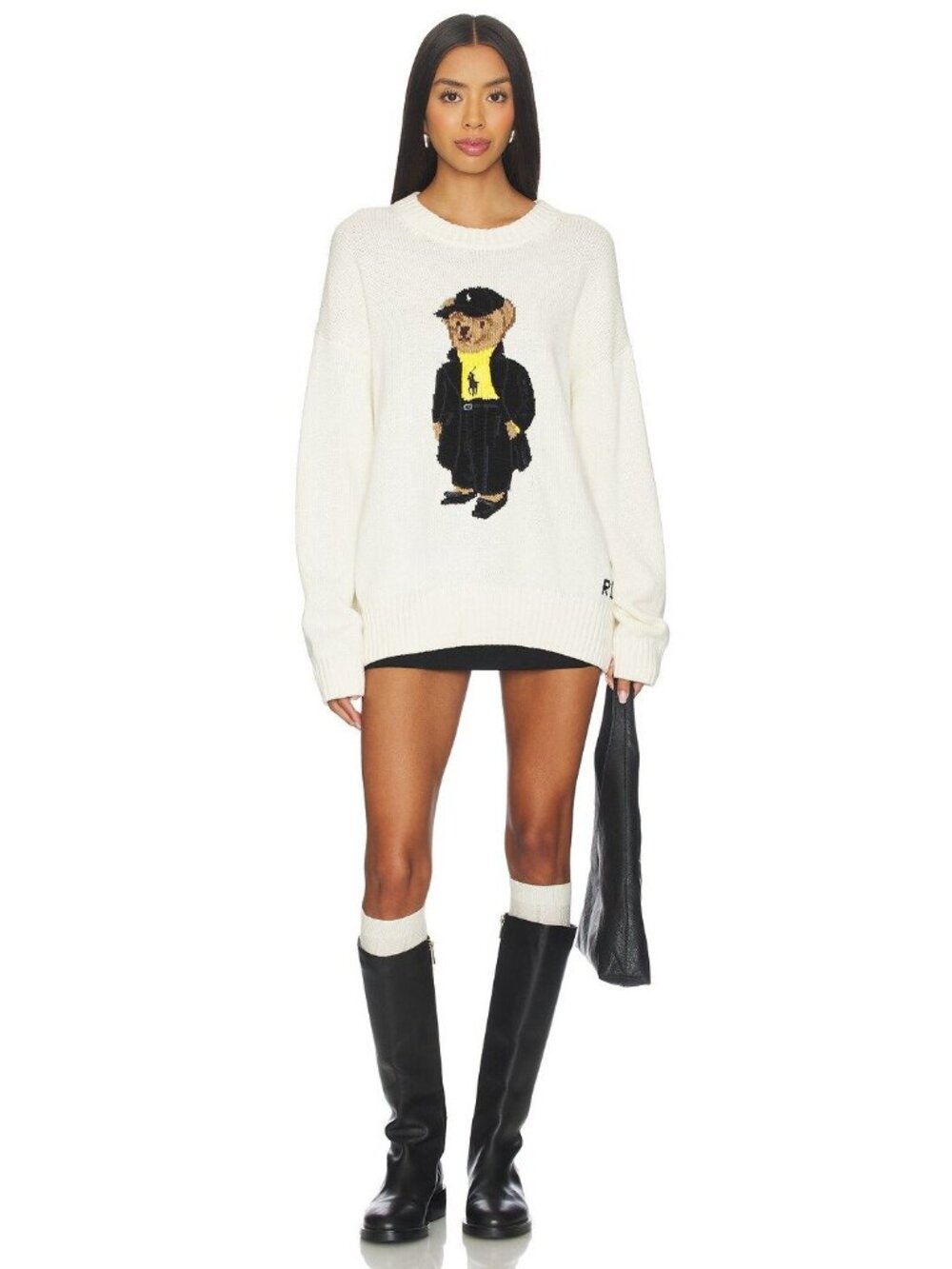 Polo Ralph Lauren Cotton Bear Long Sleeve Crew Neck Pullover in Ivory Large Wome